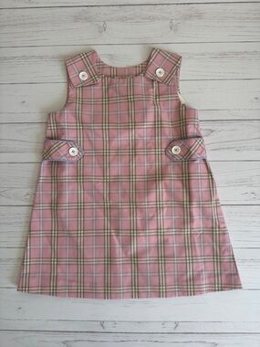 NWT TBBC Pink Plaid Button-Accent Girl's Pinafore Dress